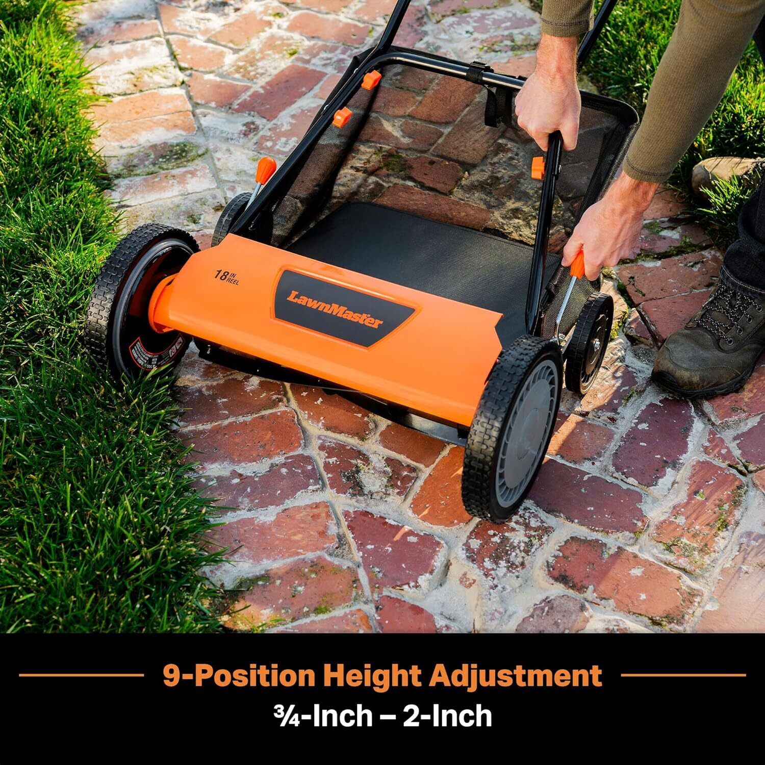 Orange 18-Inch 5-Blade Push Reel Lawn Mower Self-propelled 24.6"x 10.62"x 18.11"