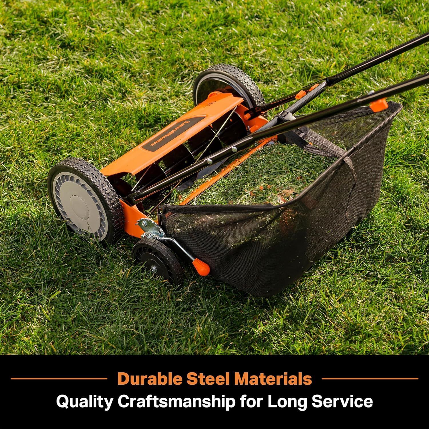Orange 18-Inch 5-Blade Push Reel Lawn Mower Self-propelled 24.6"x 10.62"x 18.11"