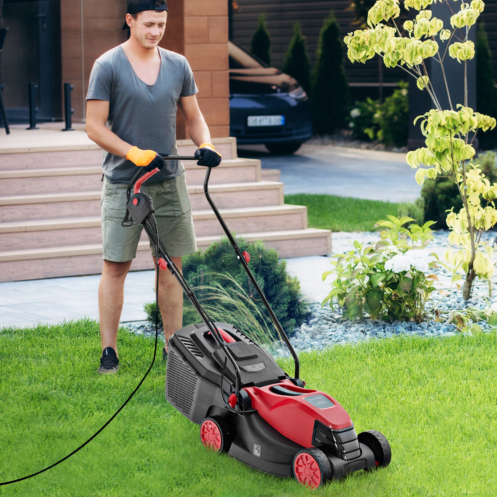 Electric Corded Lawn Mower 10-AMP 13-Inch Walk-Behind Lawnmower w/Collection Box