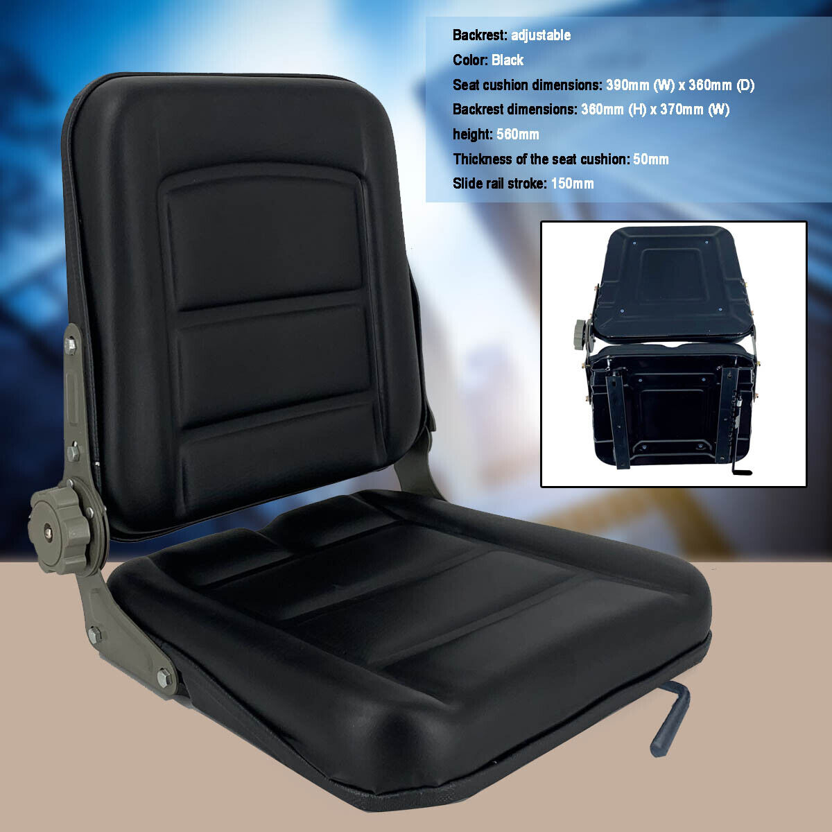 Lawn Mower Tractor Seat Universal Forklift Mower Seat Black