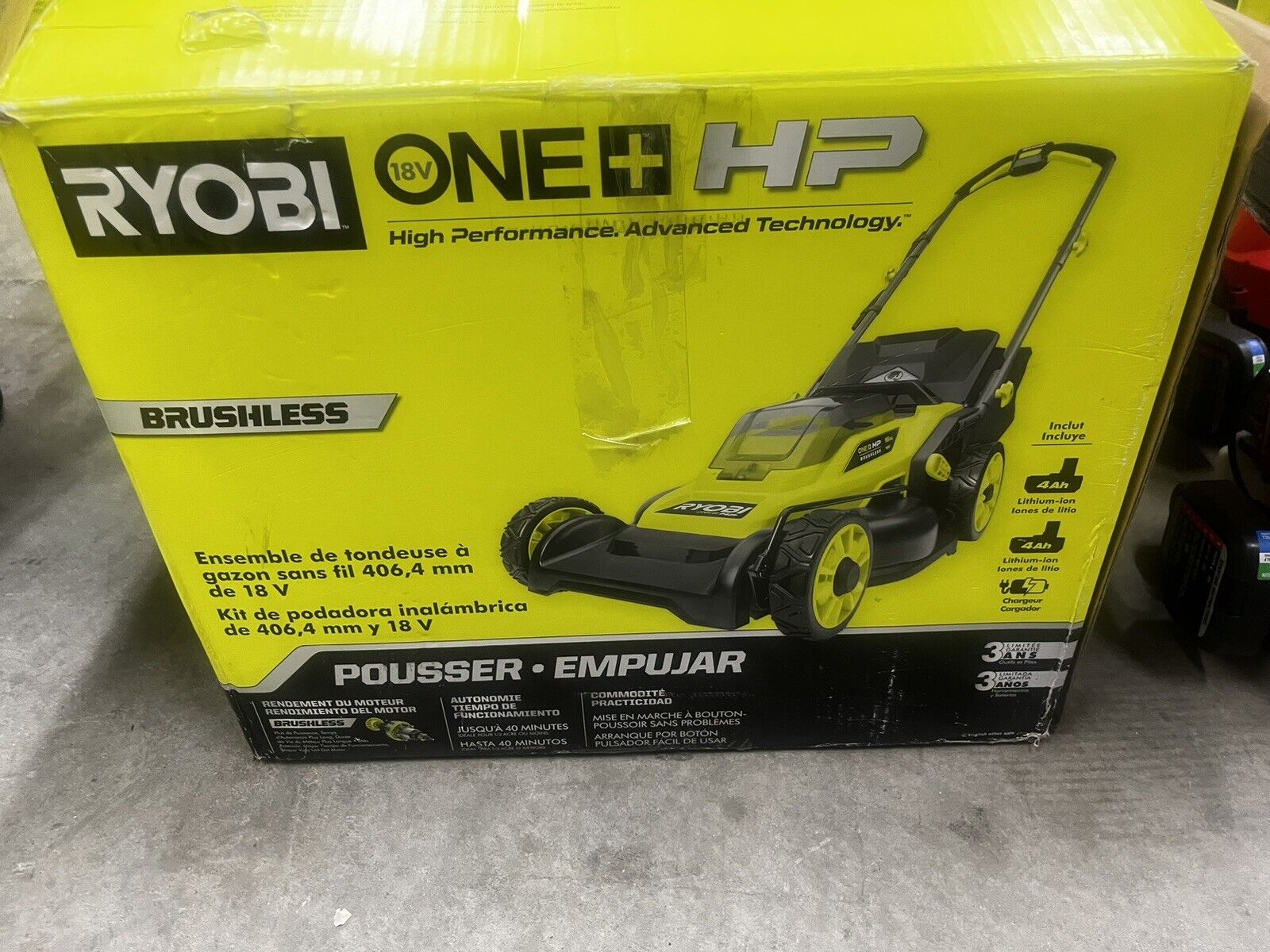RYOBI ONE+ 18V Brushless 16 in Cordless Battery Walk Behind Push Lawn Mower Kit