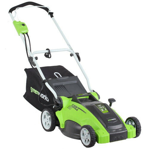 New Greenworks 16-Inch 10 Amp Corded Electric Lawn Mower 25142 Green/Black