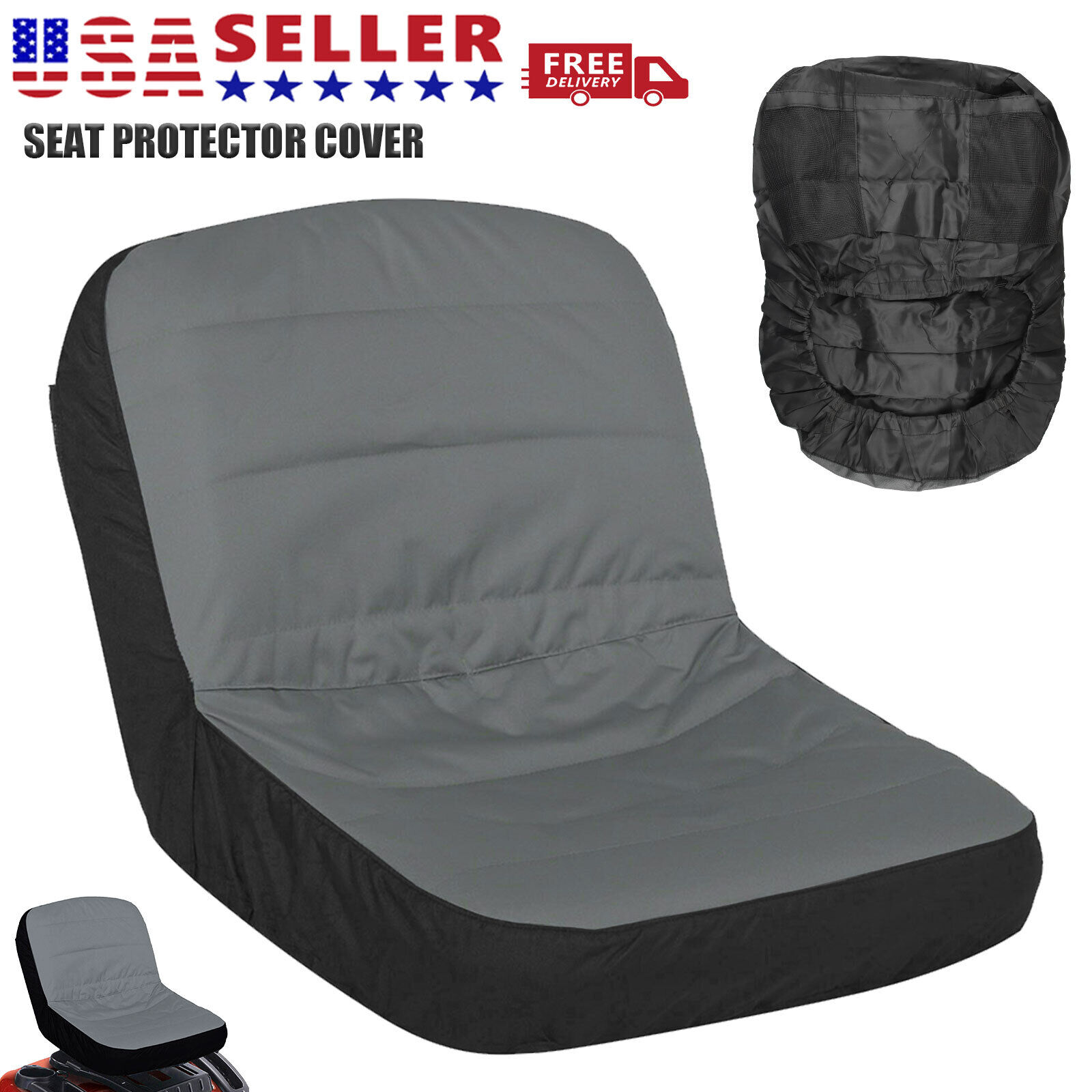 Universal Riding Lawn Mower Tractor Seat Cover Padded Comfort Pad Storage Gray