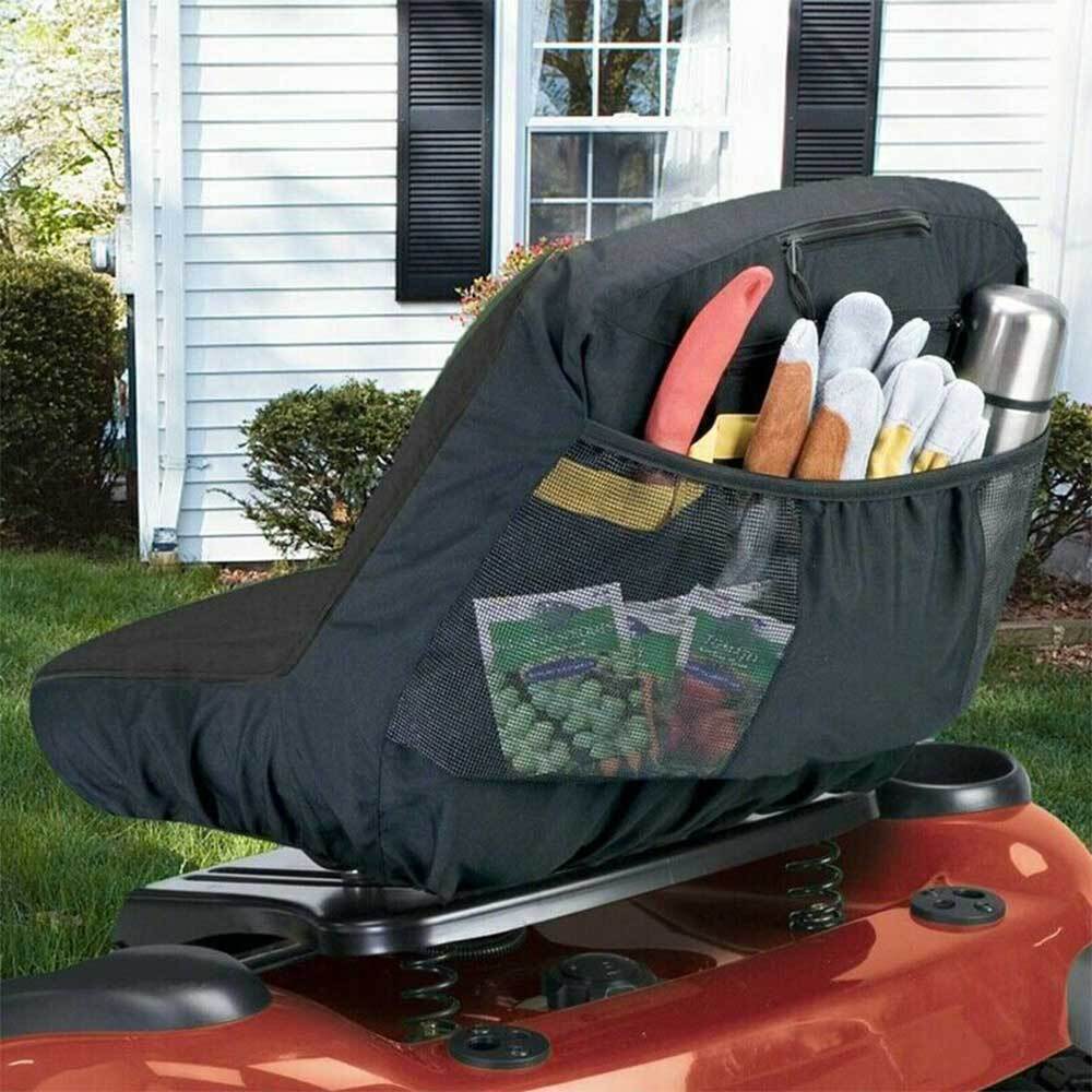 Universal Riding Lawn Mower Tractor Seat Cover Padded Comfort Pad Storage Gray
