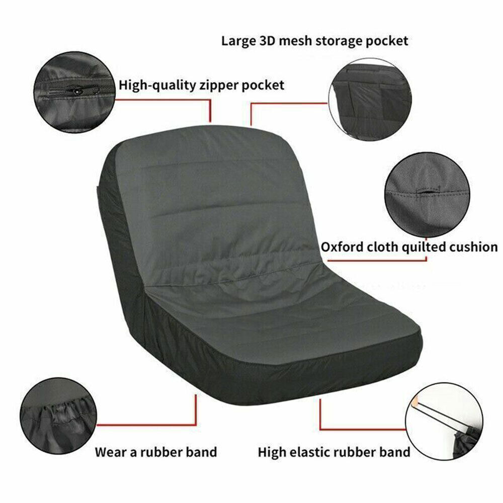 Universal Riding Lawn Mower Tractor Seat Cover Padded Comfort Pad Storage Gray