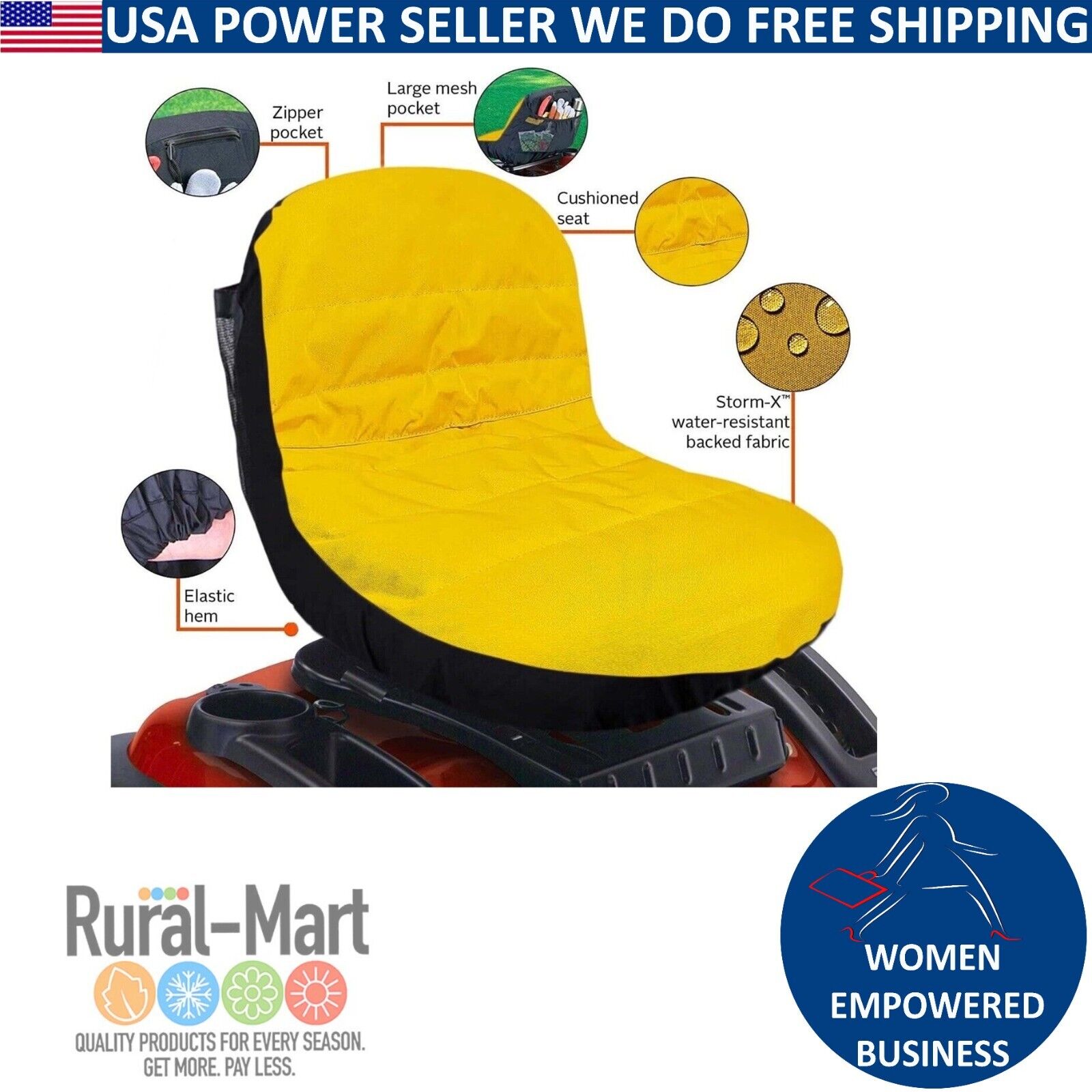 18" YELLOW Lawn Mower Seat Cover fr John Deere/Craftsman/CubCadet/Kubota LP92334