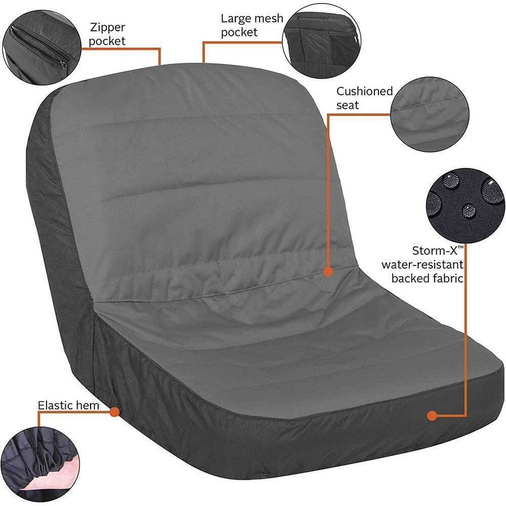 Universal Riding Lawn Mower Tractor Seat Cover Padded Comfort Pad Storage Gray
