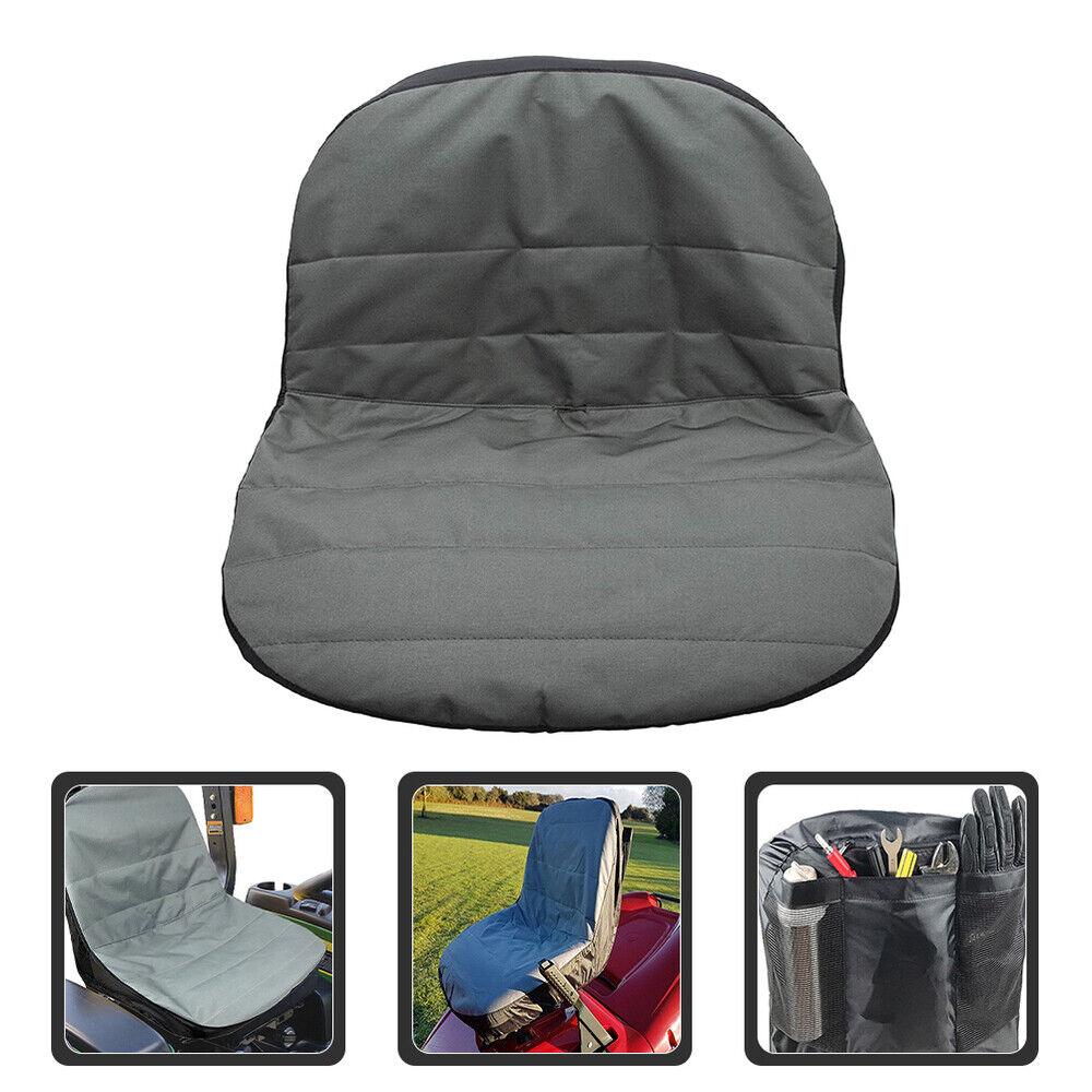 Universal Riding Lawn Mower Tractor Seat Cover Padded Comfort Pad Storage Gray