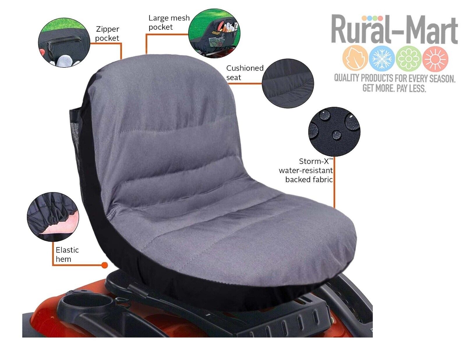 15" GREY Universal Lawn Mower Seat Cover John Deere/Craftsman/Cub Cadet/Kubota