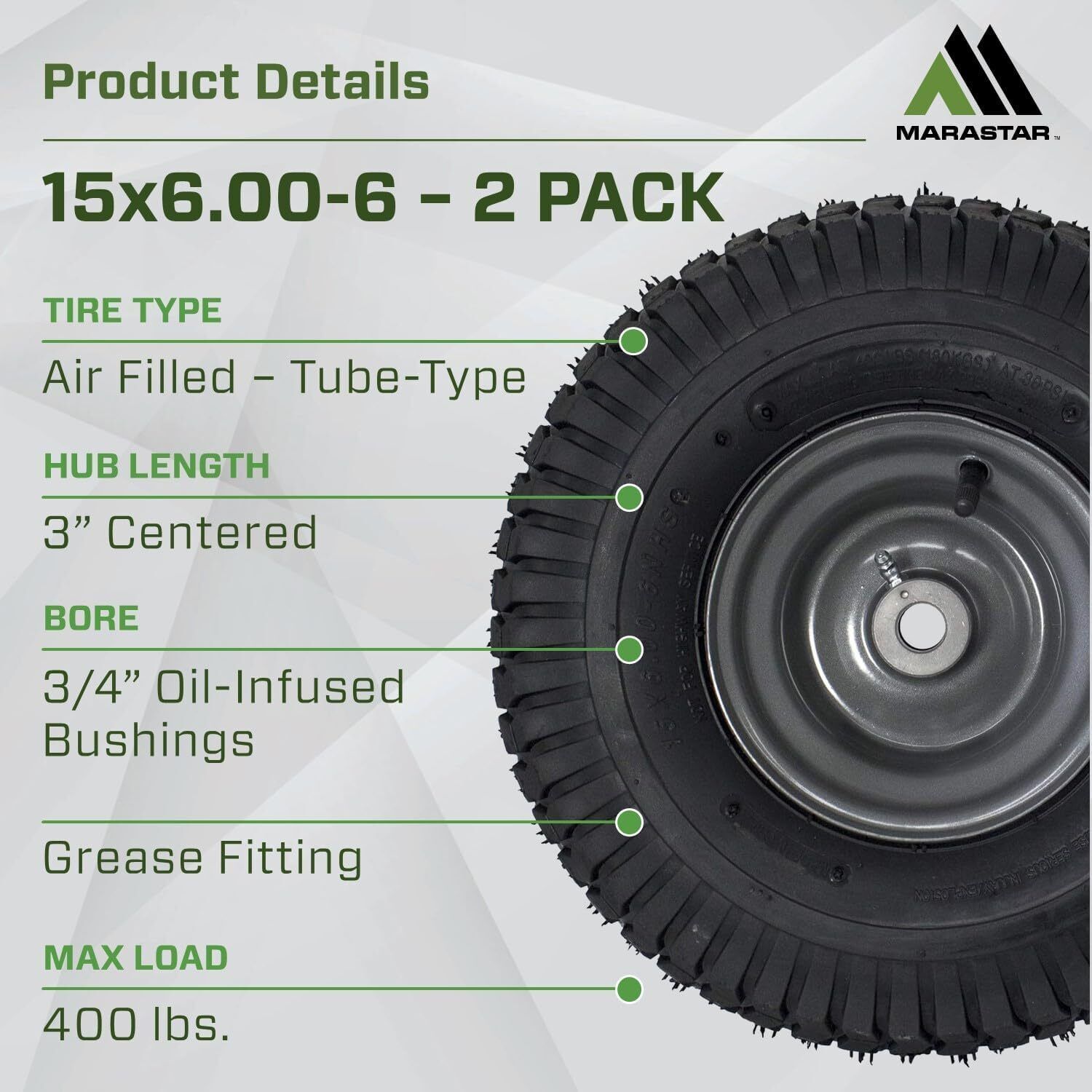 2 Pack 15x6.00-6 Tire and Wheel Assembly Replacement Lawn Mower Front Tires US