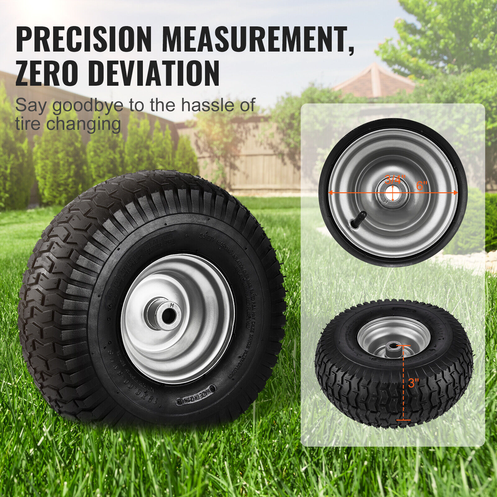 VEVOR Lawn Mower Tires 15x6-6" Lawn Tractor Tires 2-Pack Turf Pneumatic Tires