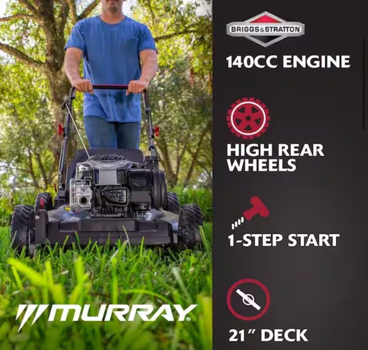 Murray Gas Lawn Mower 140 cc+Adjustable Cutting Height+Foldable Handle+ Mulch