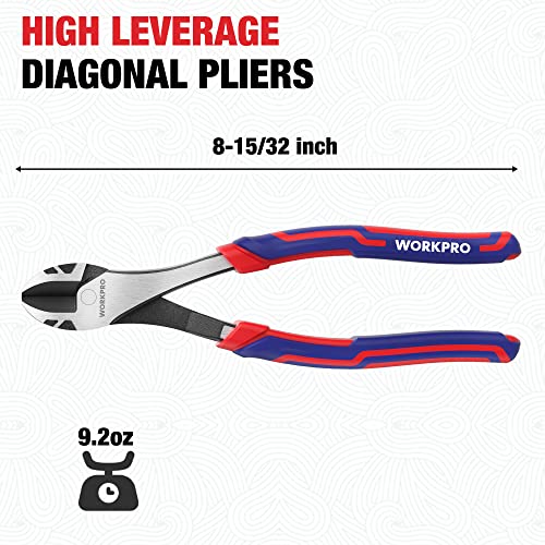 WORKPRO 8" High Leverage Diagonal Pliers, Heavy Duty