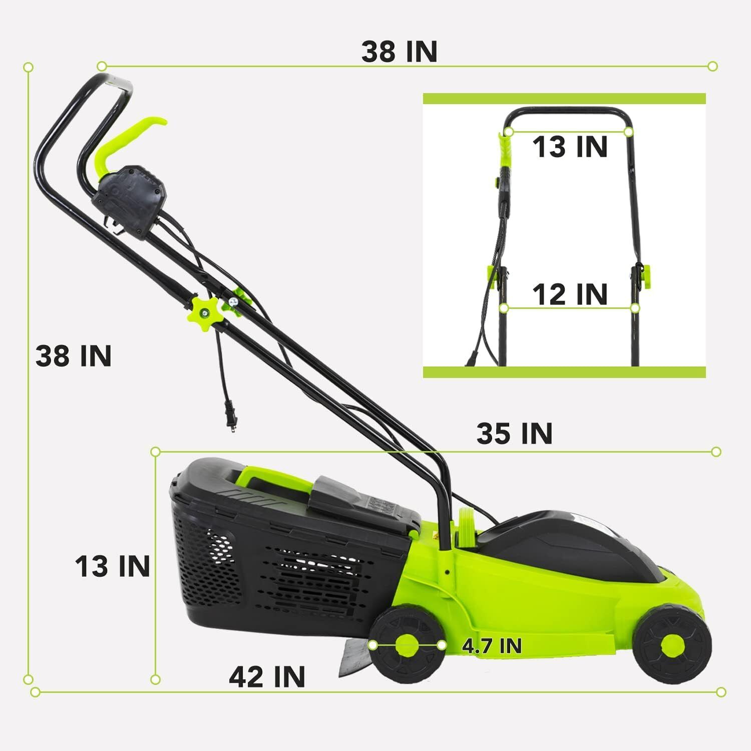 Electric Lawn Mower, 13-Inch 12 Amp Corded Push Mower with 3-Position Height