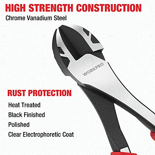 WORKPRO 8" High Leverage Diagonal Pliers, Heavy Duty