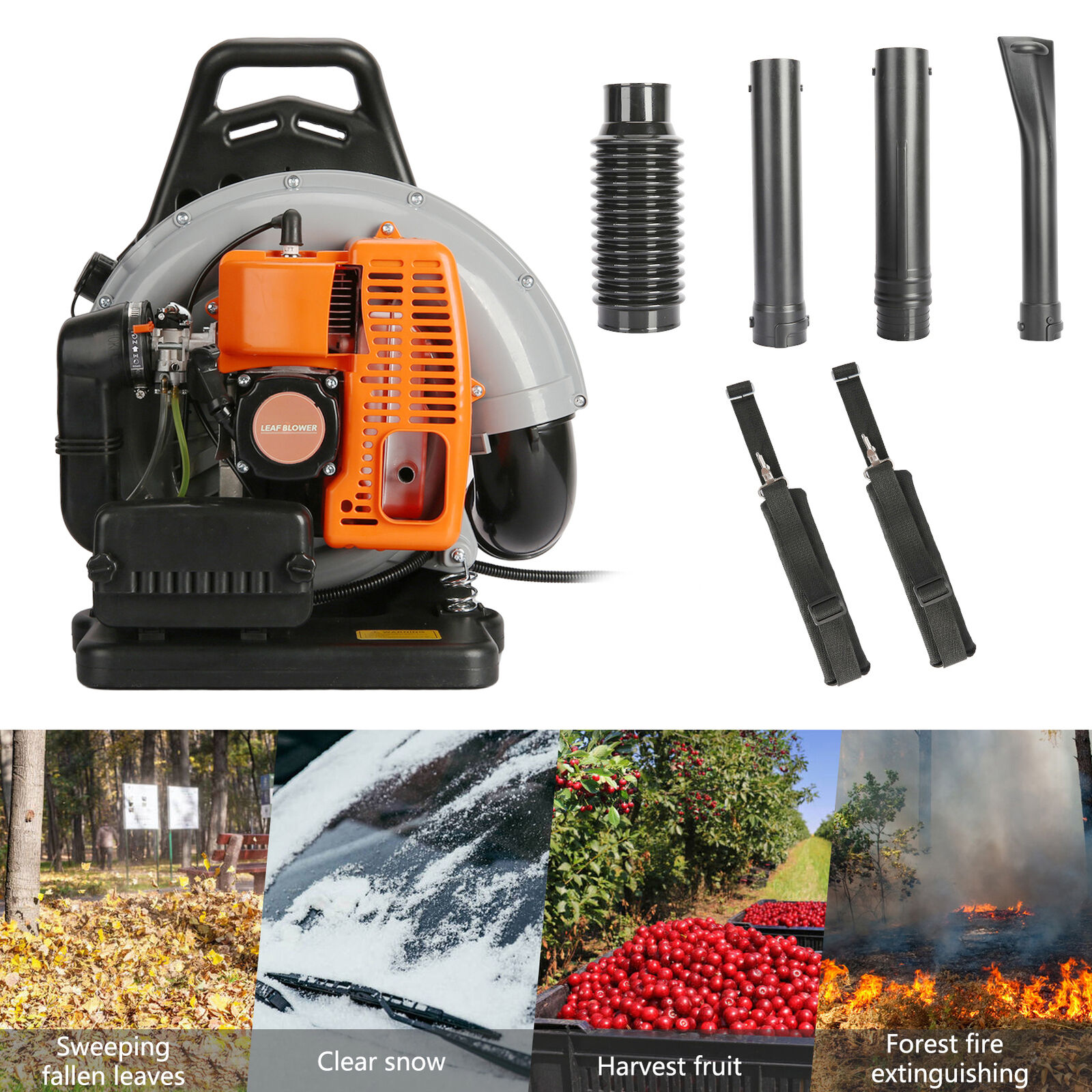 63CC Backpack Gasoline-Powered Leaf Blower Gas Blower 665CFM 2-Stroke Engine USA