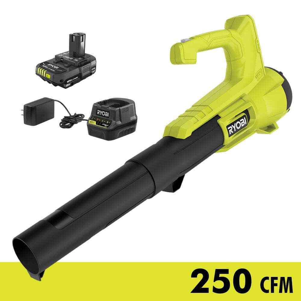 RYOBI 18V 90 MPH 250 CFM Cordless Battery Leaf Blower/Sweeper with 2.0 Ah