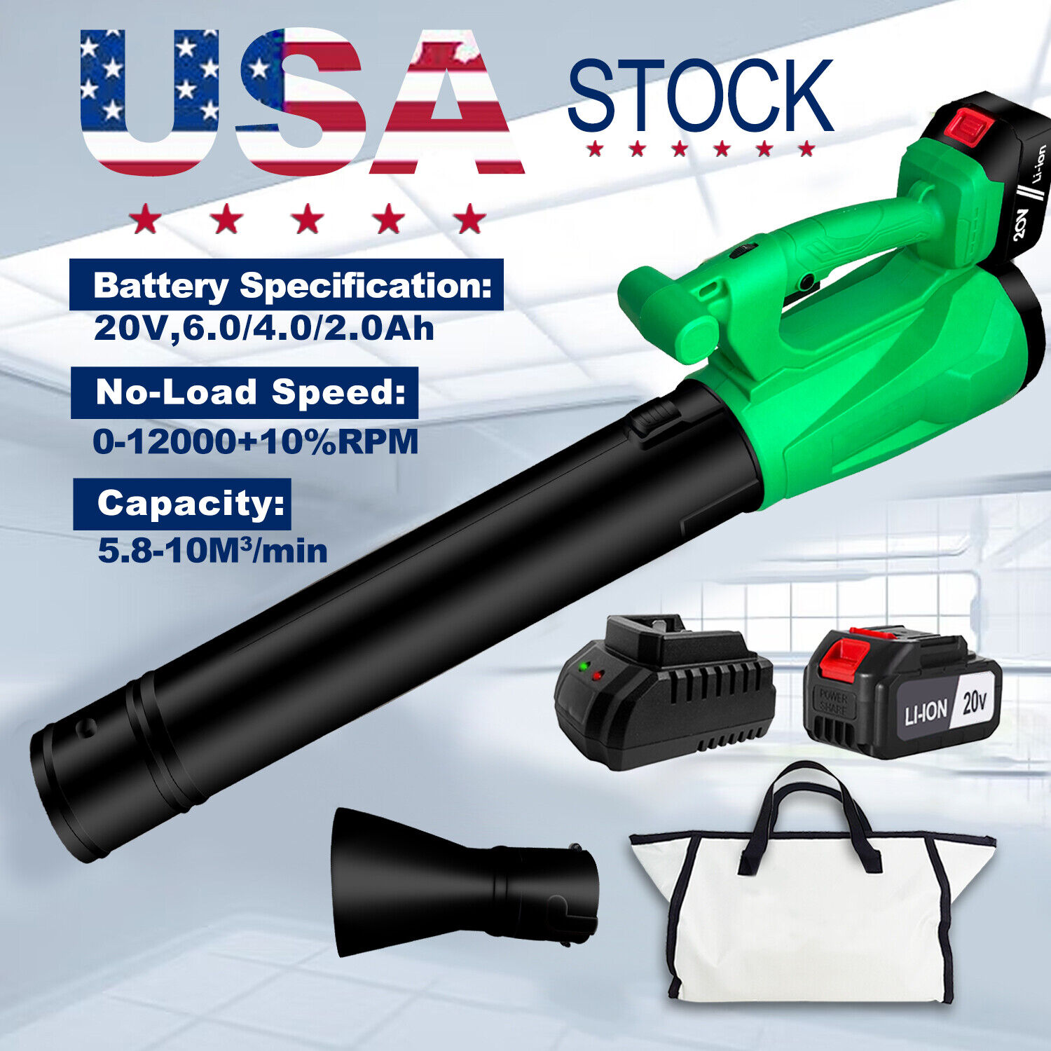 Tegatok 20V Cordles 450 CFM Leaf Blower Handheld Electric 125MPH Battery&Charger