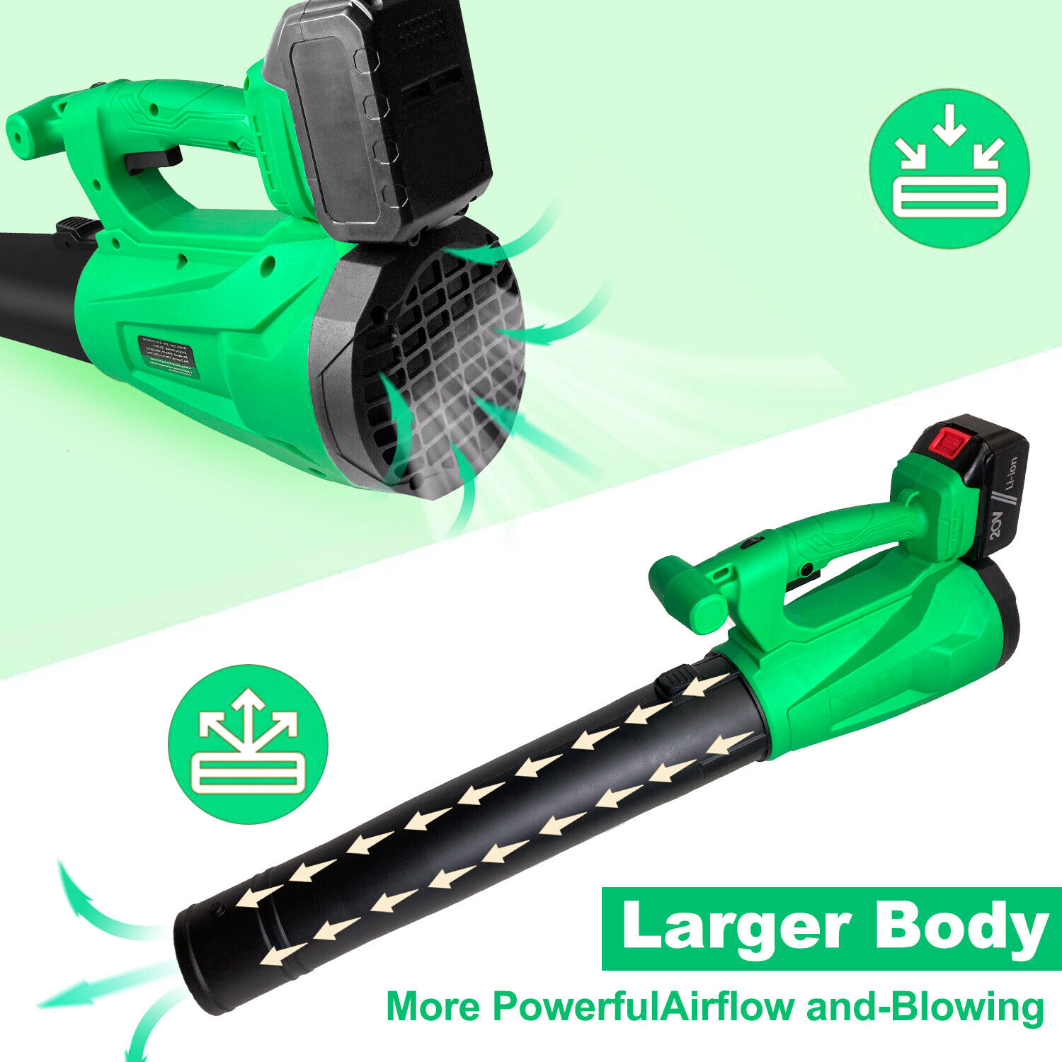 Tegatok 20V Cordles 450 CFM Leaf Blower Handheld Electric 125MPH Battery&Charger