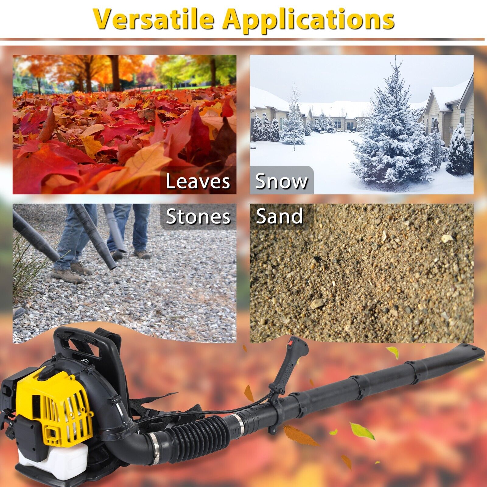 Backpack Leaf Blower Gas Powered Snow Blower 530CFM 52CC 2-Stroke