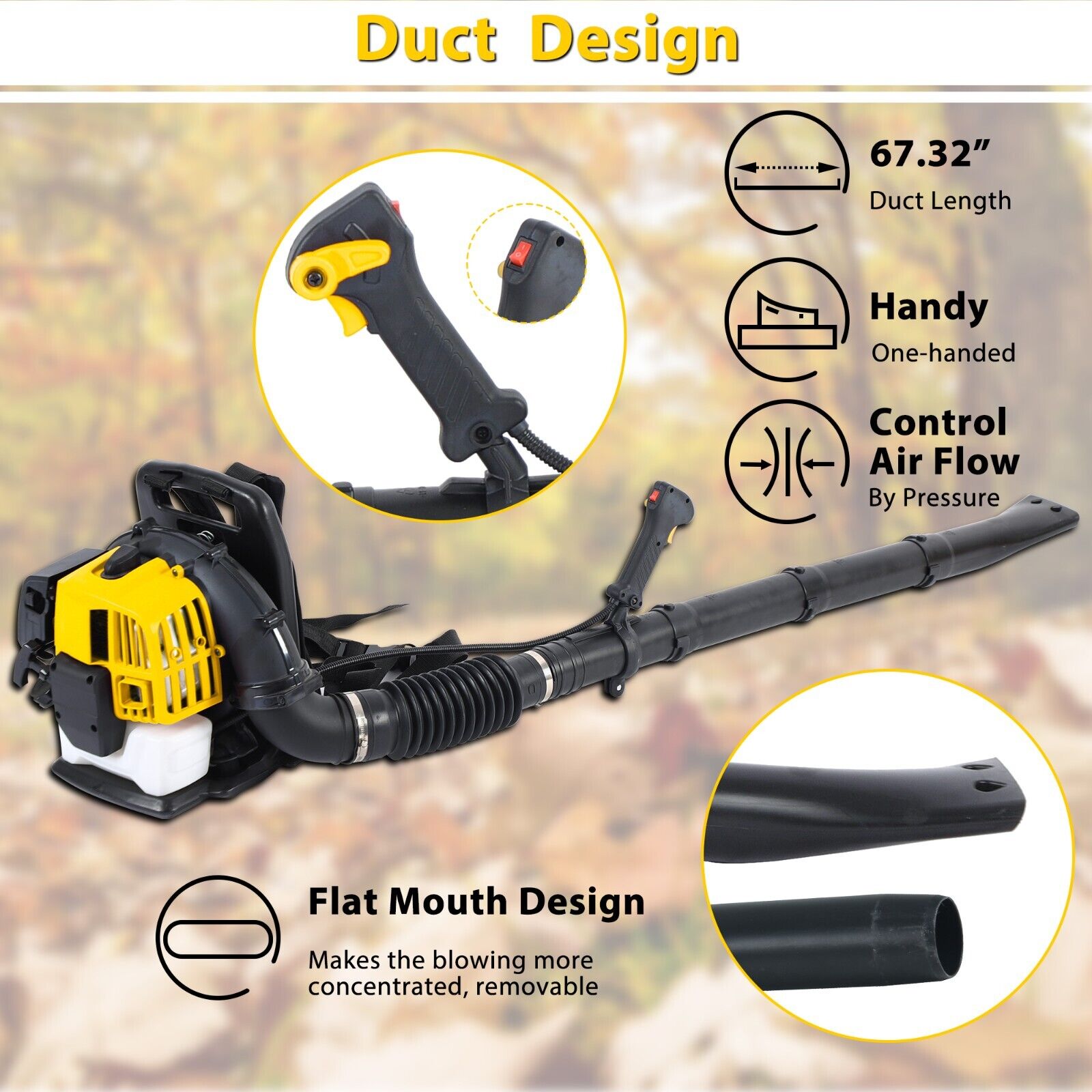 Backpack Leaf Blower Gas Powered Snow Blower 530CFM 52CC 2-Stroke