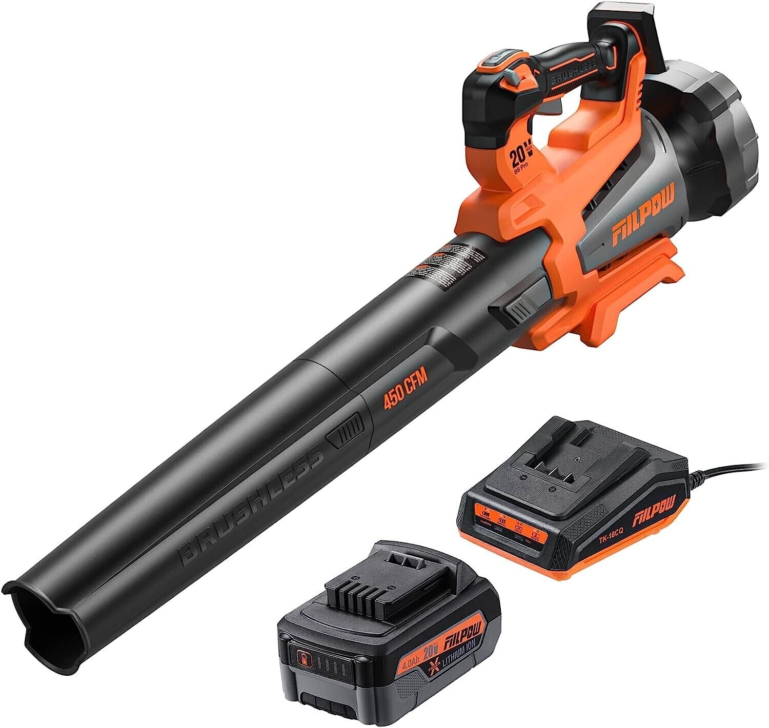 FIILPOW 20V 450CFM Cordless Leaf Blower, Variable Speed & Turbo Mode ,4.0Ah Batt