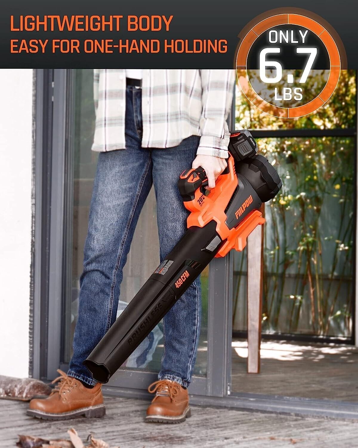 FIILPOW 20V 450CFM Cordless Leaf Blower, Variable Speed & Turbo Mode ,4.0Ah Batt