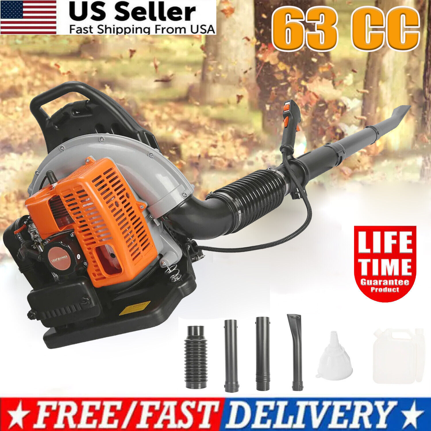 63CC 2 Stroke Backpack Gas Powered Leaf Blower Commercial Grass Lawn Blower US