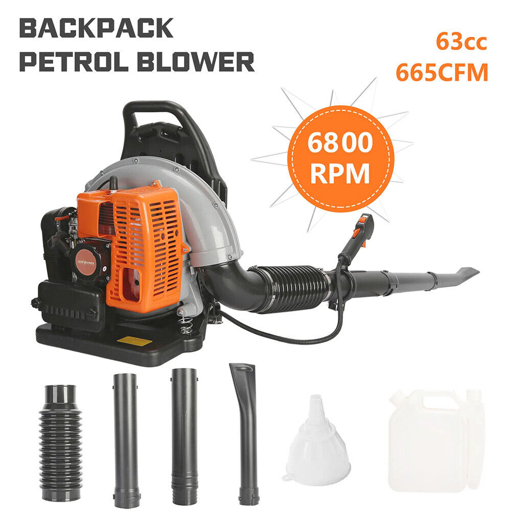 63CC 2 Stroke Backpack Gas Powered Leaf Blower Commercial Grass Lawn Blower US