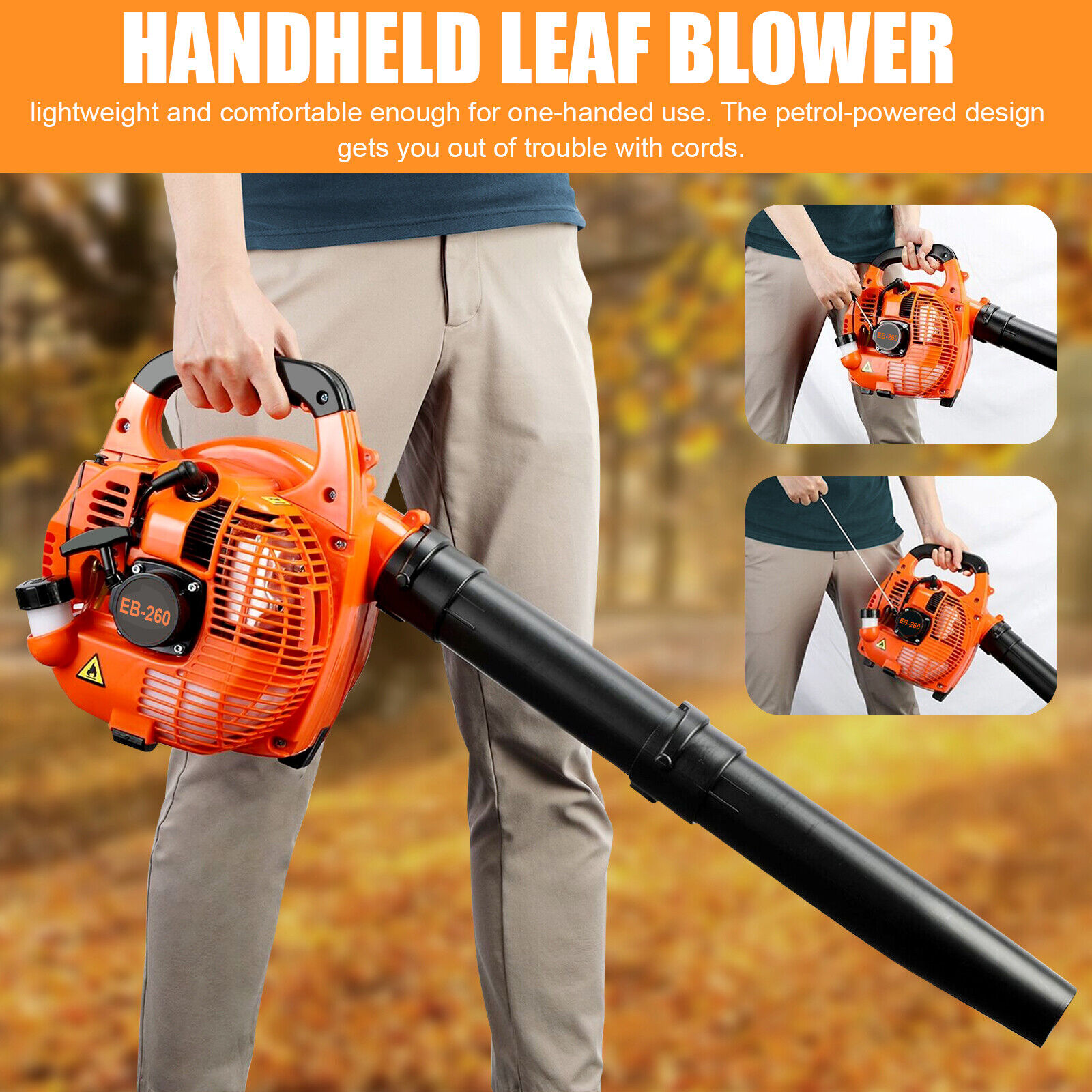 Powerful Shoulder Blower Gas Leaf Blower 26CC 2-Stroke 400CFM 180MPH