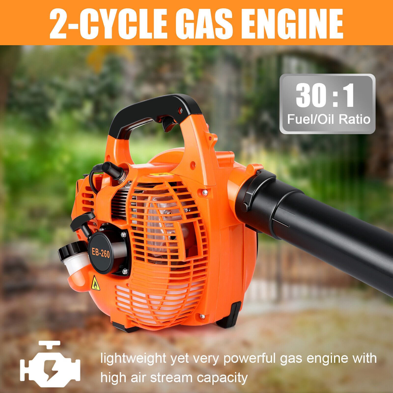 Powerful Shoulder Blower Gas Leaf Blower 26CC 2-Stroke 400CFM 180MPH