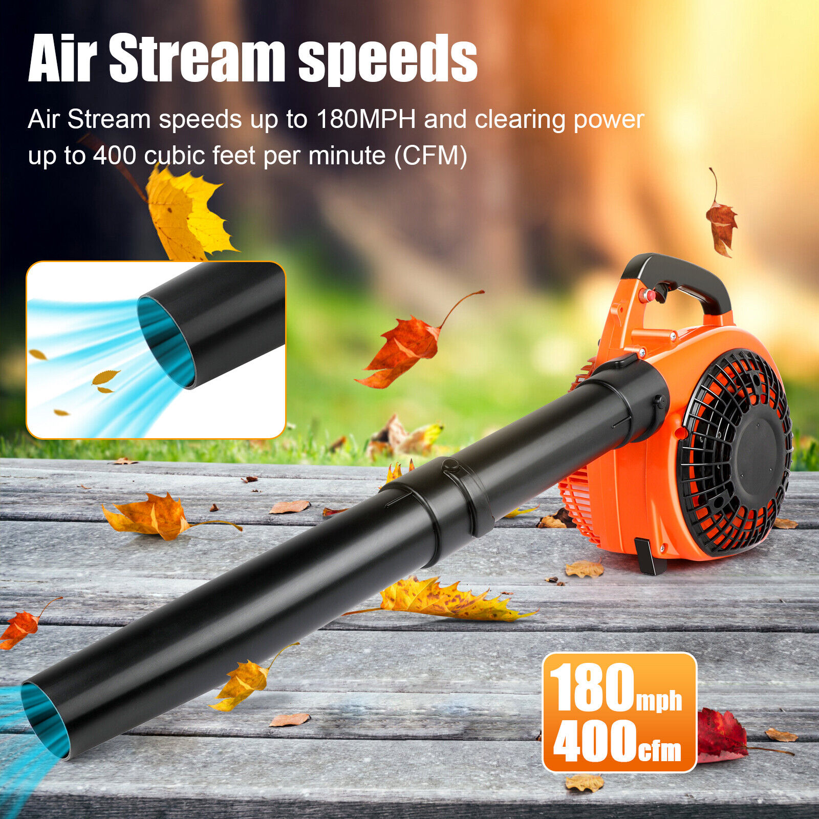 Powerful Shoulder Blower Gas Leaf Blower 26CC 2-Stroke 400CFM 180MPH