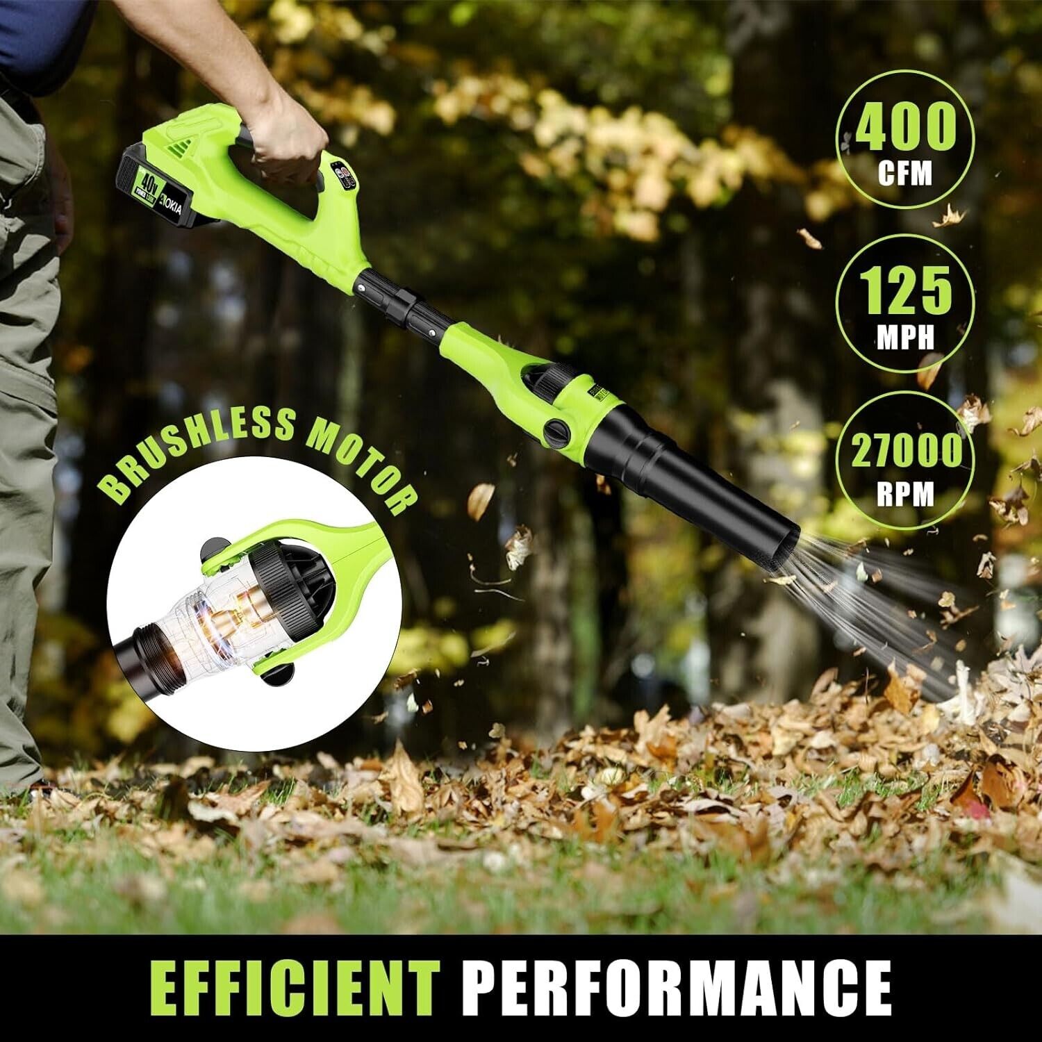 40V Brushless Leaf Blower 400 CFM Portable for Lawn/Garden/Snow/Dust Blowing