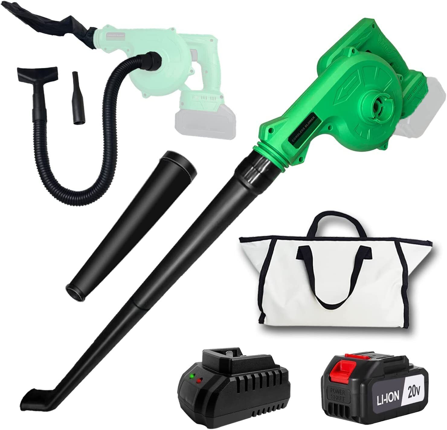 Tegatok 2-in-1 Cordless Leaf Blower Vacuum Dust Cleaner with Battery & Charger
