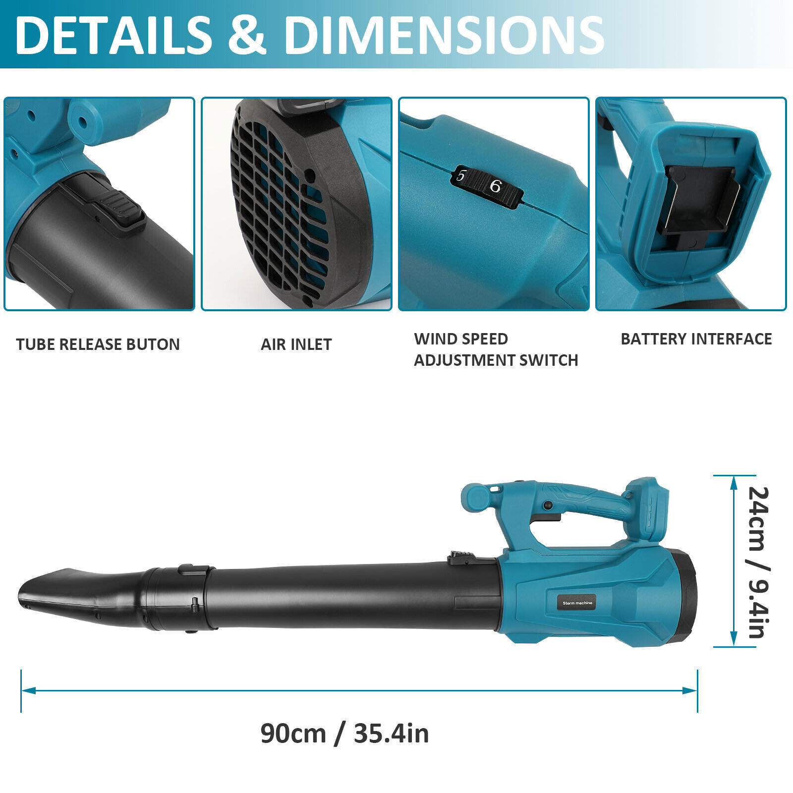 Cordless Leaf Blower Fixed/6 Speed Electric Leaf Blower Battery+Charger For 18V