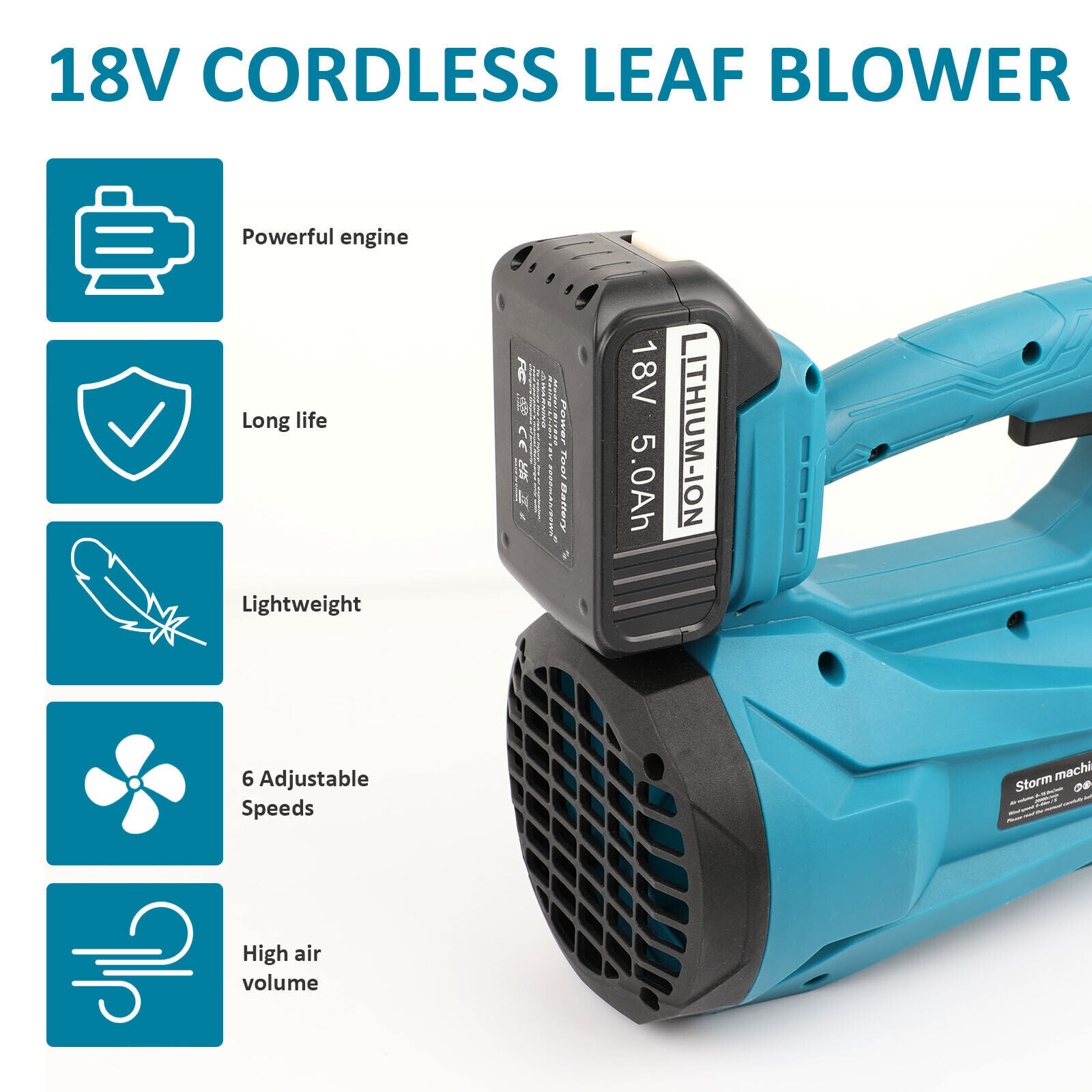Cordless Leaf Blower Fixed/6 Speed Electric Leaf Blower Battery+Charger For 18V