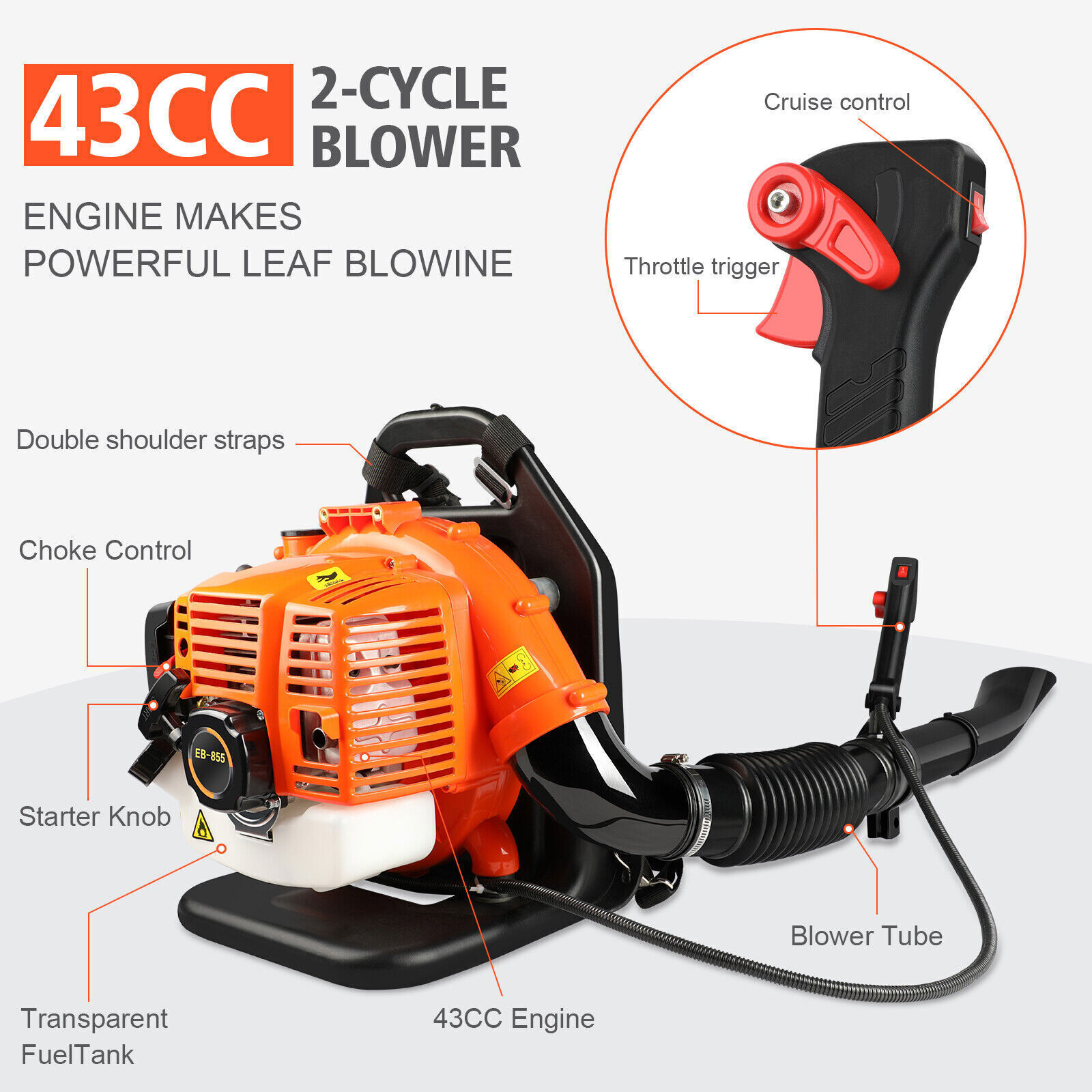 Commercial Gas Leaf Blower Backpack Gas-powered Backpack Lawn Grass Blower 43CC