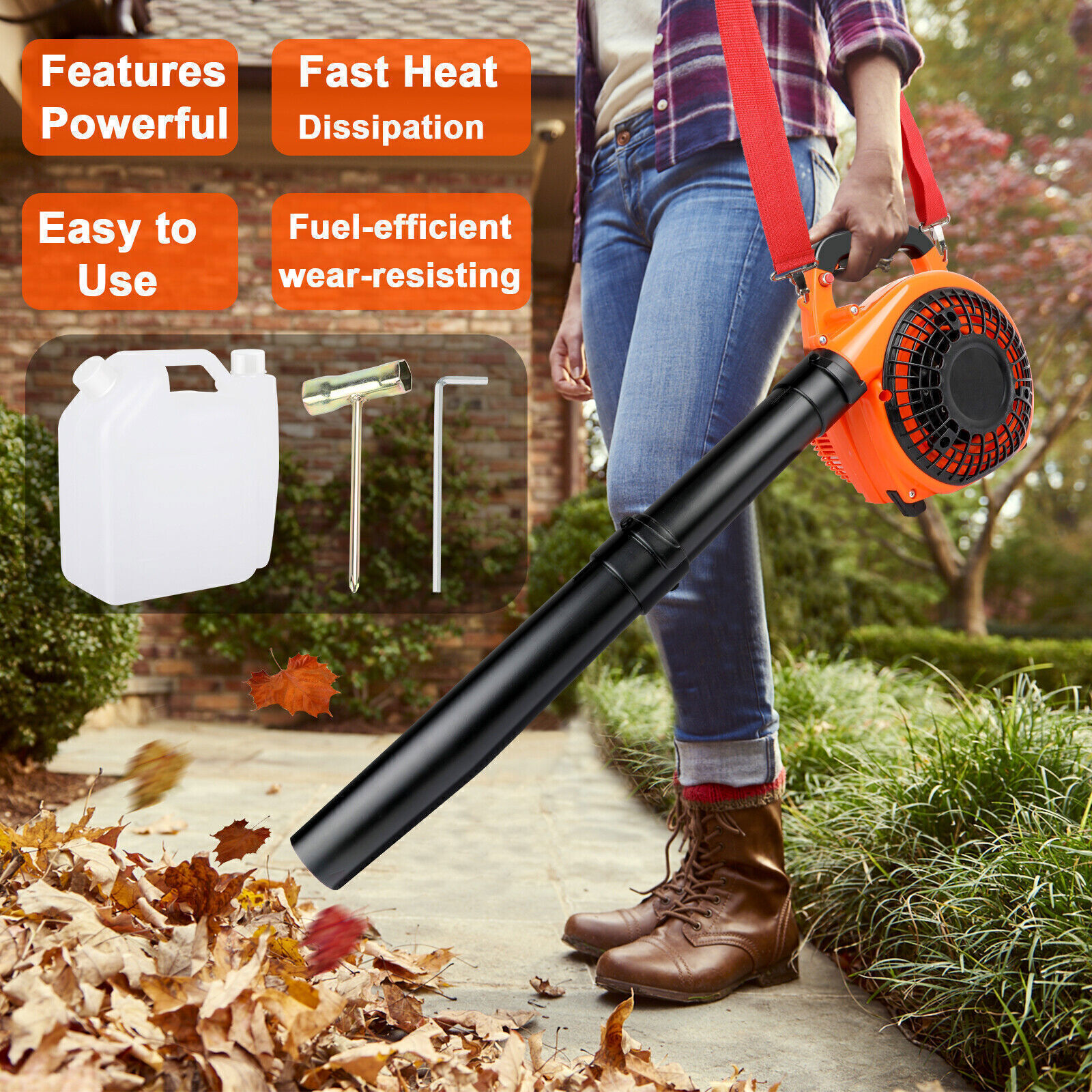 Handheld Gas Blower 2Stroke GasPowered Leaf Blower 26cc Gasoline Grass Sweeper