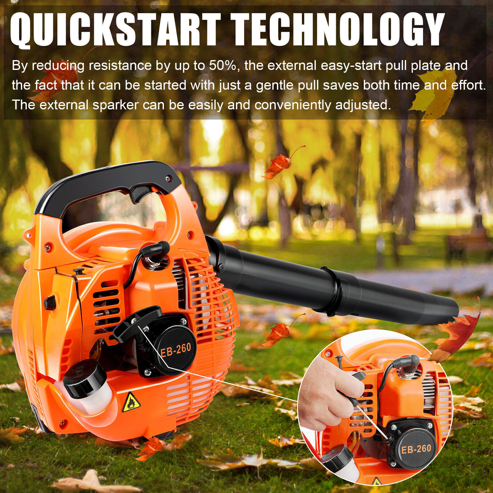 Handheld Gas Blower 2Stroke GasPowered Leaf Blower 26cc Gasoline Grass Sweeper