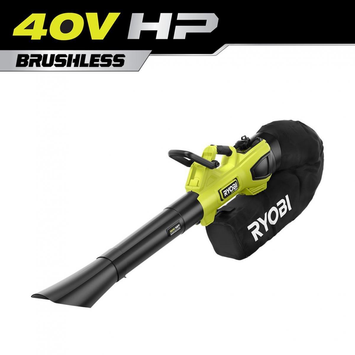 RYOBI 40V HP Brushless 600 CFM Cordless Leaf Blower/Mulcher/Vacuum with (2) 4.0