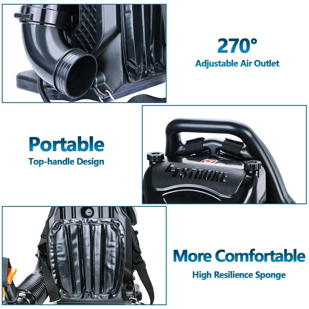 Backpack Leaf Blower 2 Stroke/4 Stroke Gas Powered Snow Blower 75.6CC 706CFM