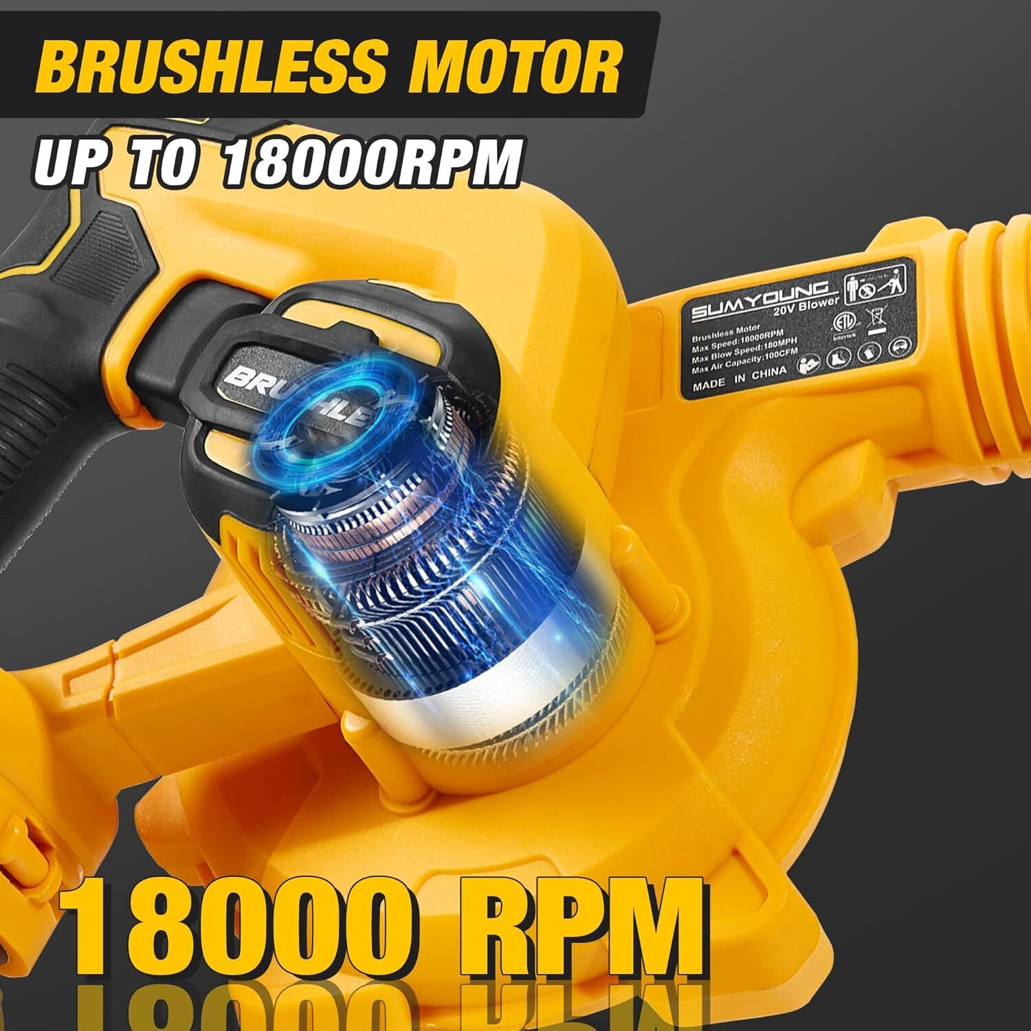 Cordless Leaf Blower 2-in-1 Handle Electric Jobsite Air Blower Brushless Motor