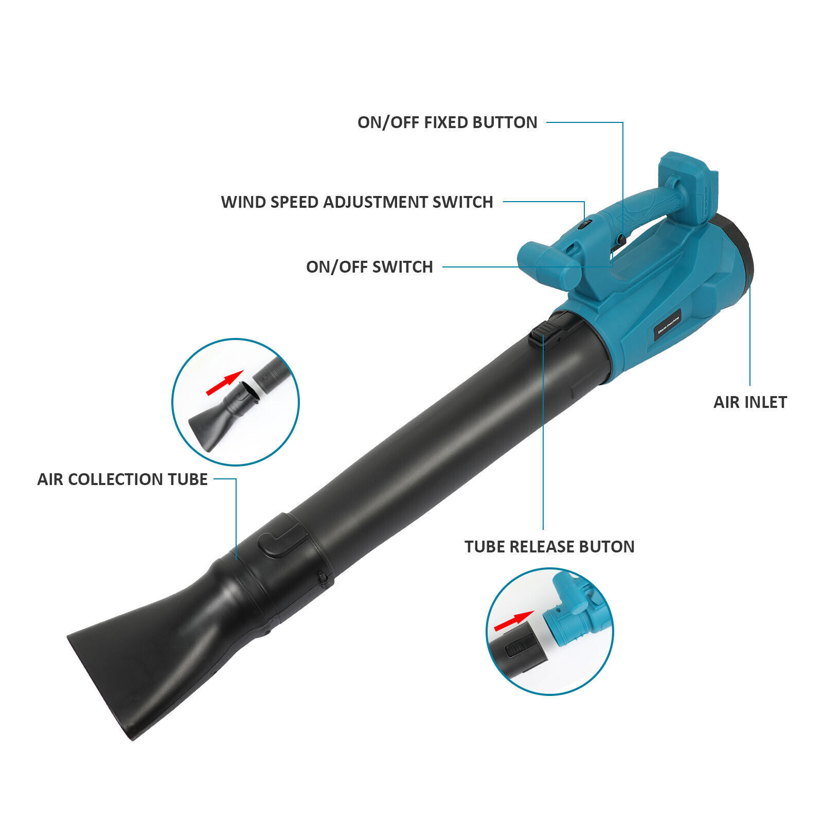 Cordless Leaf Blower For 18V Makita Lithium Fixed/6 Speed Electric Leaf Blower