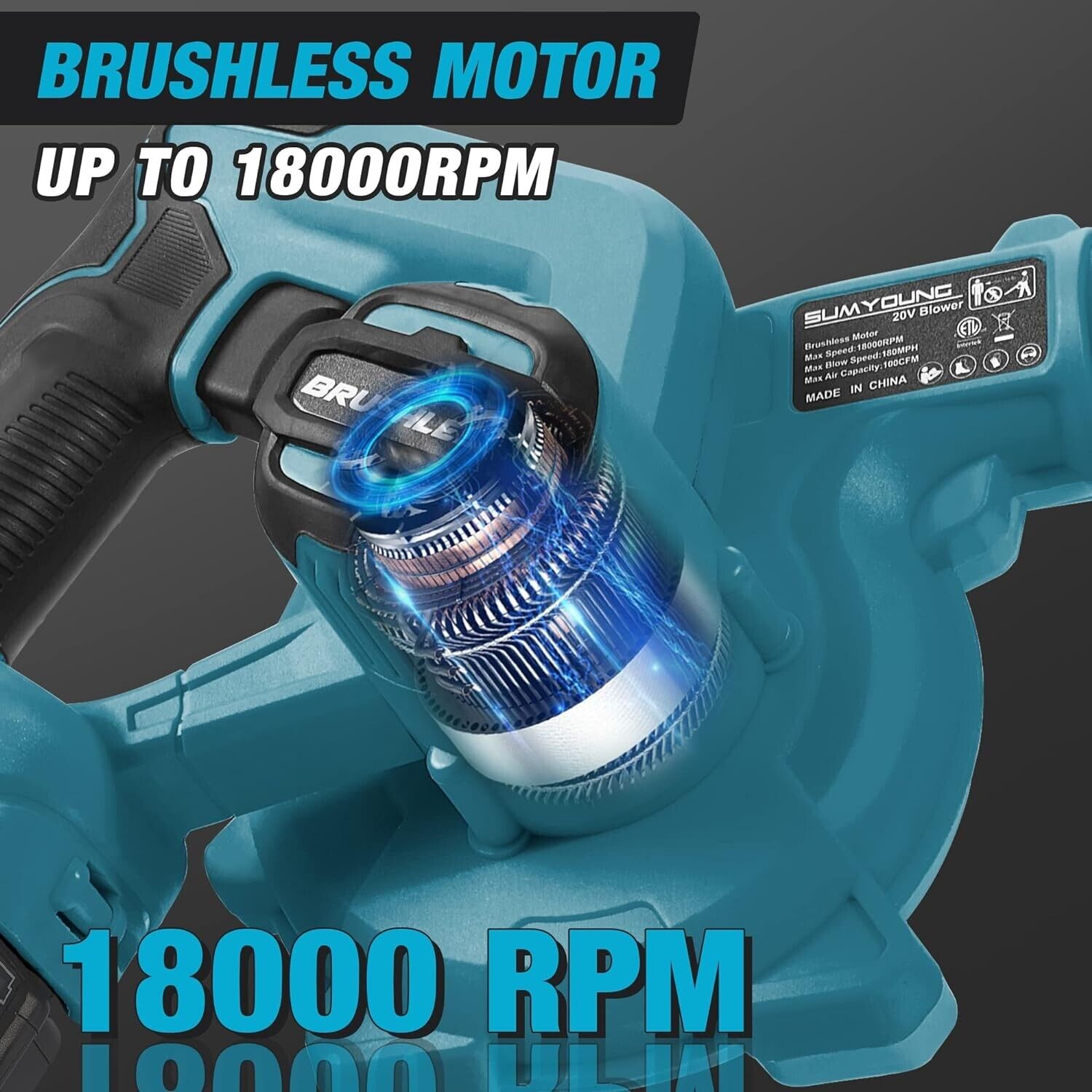 Cordless Leaf Blower for Makita 18V Battery,Electric Jobsite Air Blower 180MPH