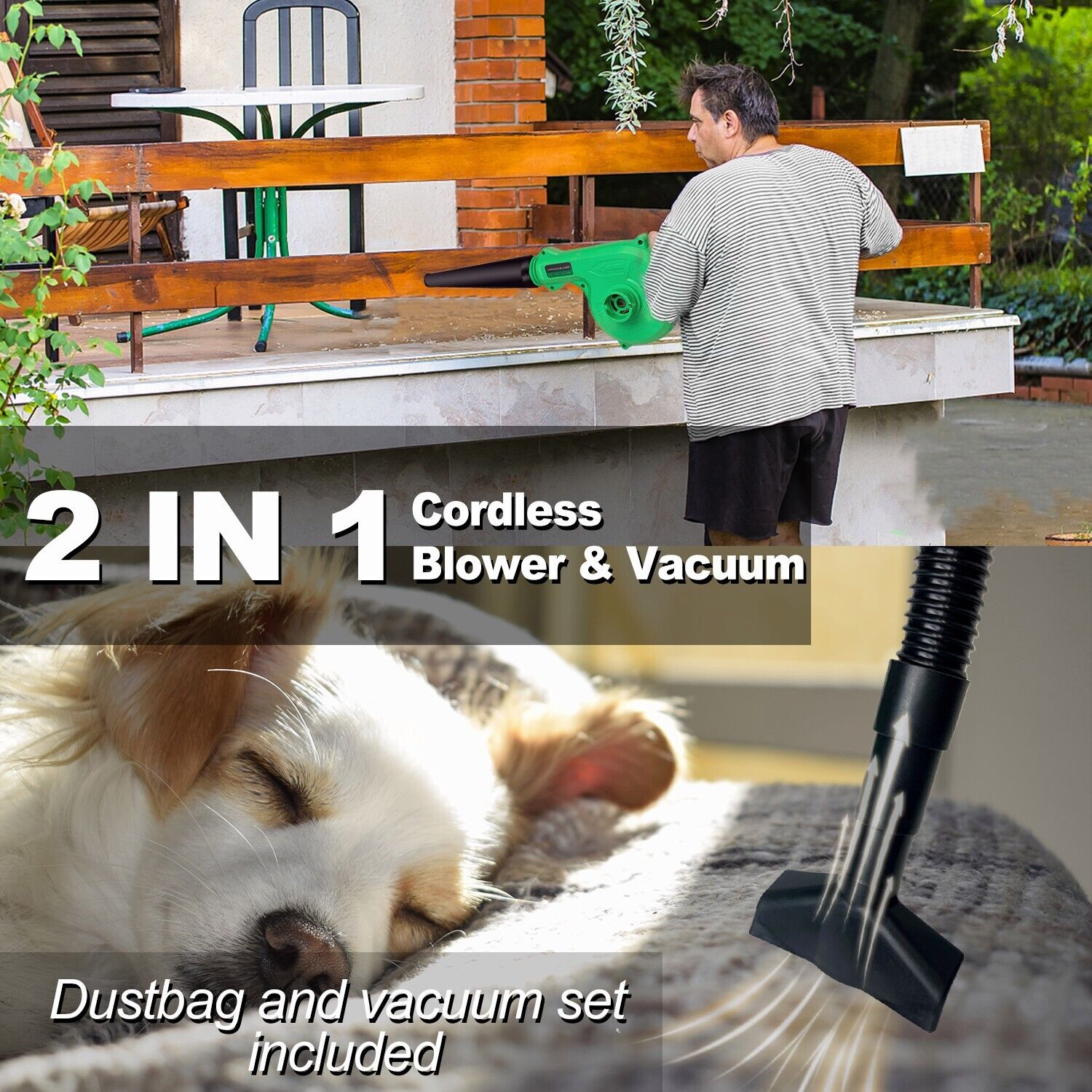 Tegatok Cordless 20V Leaf Blower Garden Dust Electric Vacuum 2 in 1 Cleaner New