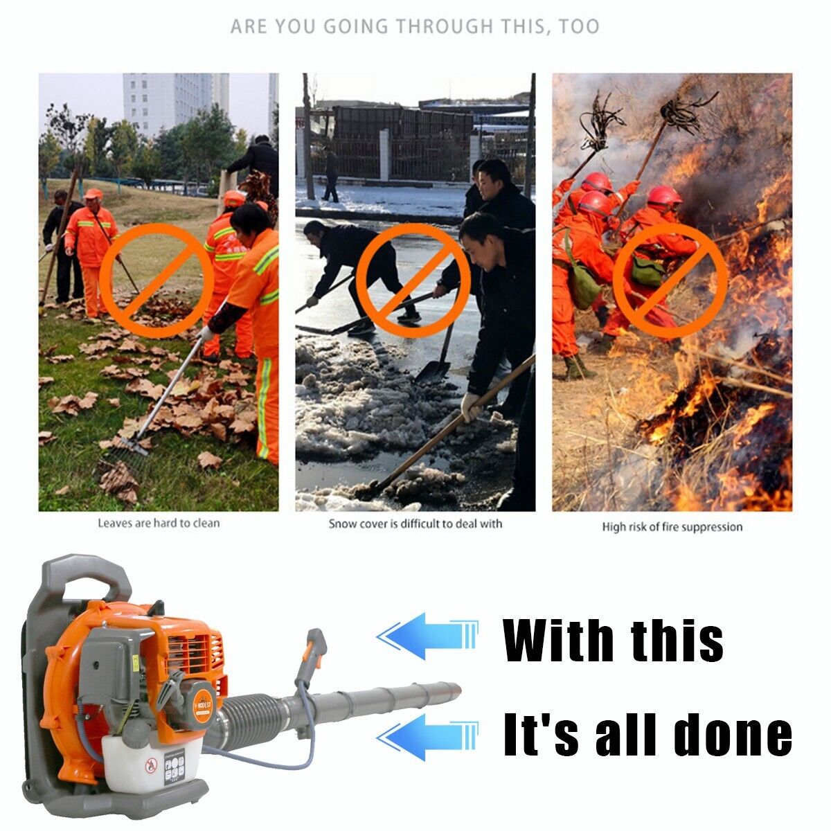 Leaf Blower Backpack Gas Powered Snow Blower 550CFM 190MPH 43CC 2-Stroke 1.7HP
