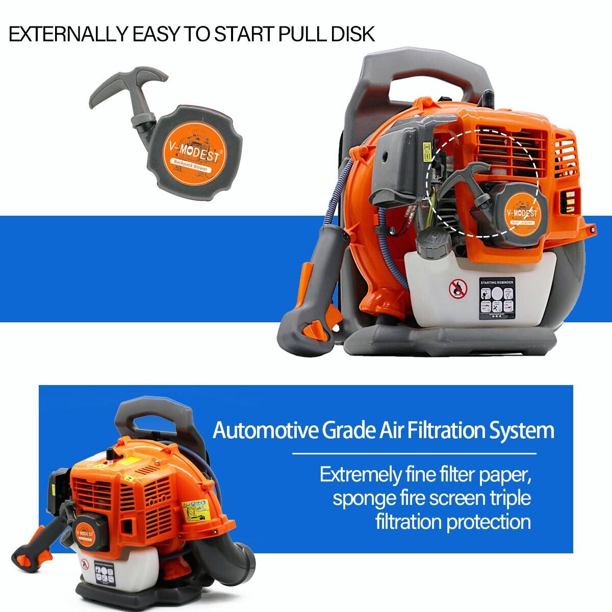 Leaf Blower Backpack Gas Powered Snow Blower 550CFM 190MPH 43CC 2-Stroke 1.7HP