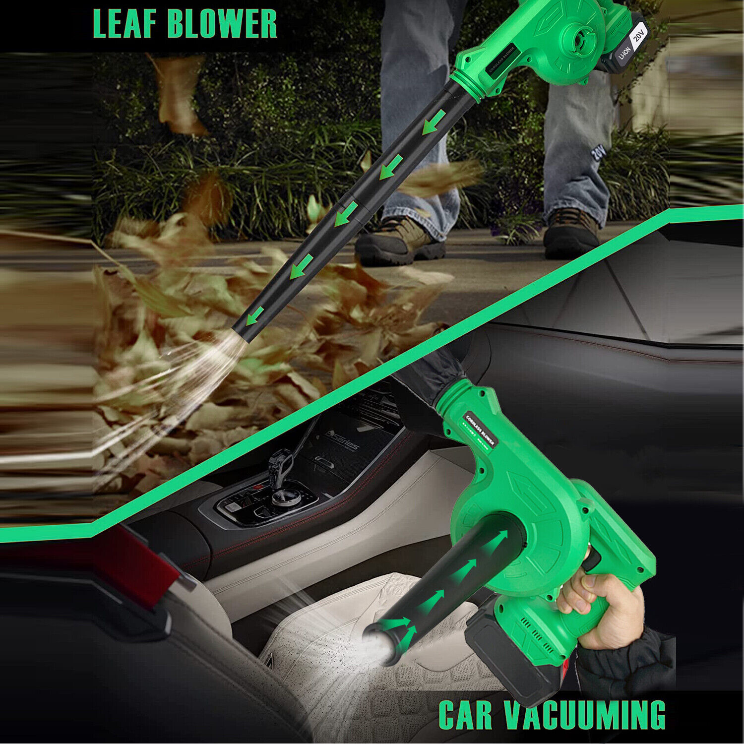 Tegatok Cordless 20V Leaf Blower Garden Dust Electric Vacuum 2 in 1 Cleaner New