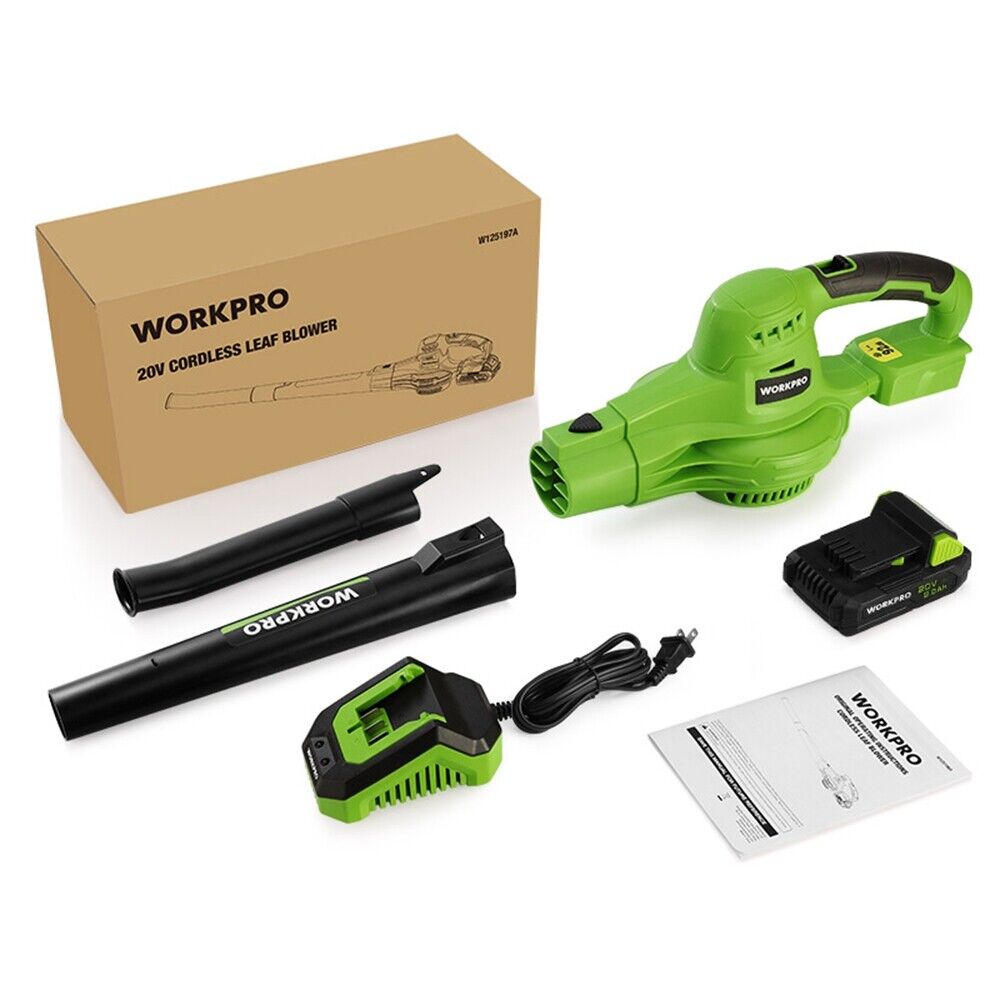 WORKPRO 20V Cordless Leaf Blower 2-Speeds Electric Leaf Blower W/Battery&Charger
