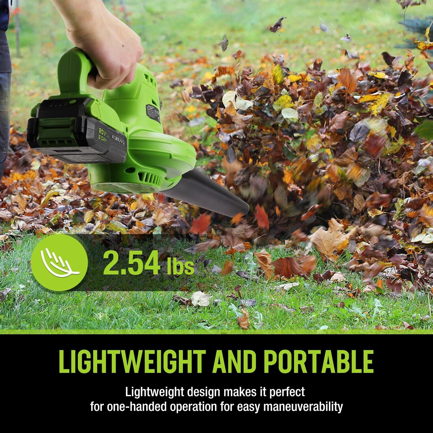 WORKPRO 20V Cordless Leaf Blower 2-Speeds Electric Leaf Blower W/Battery&Charger